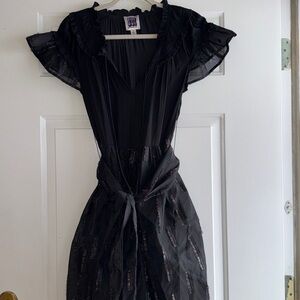 Anna Sui Black Mini Dress with Ruffled Sleeves